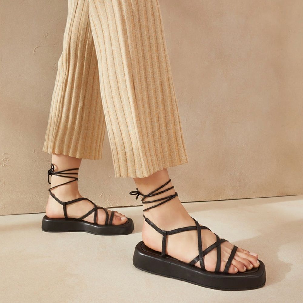 Loeffler Randall Beau Black Wrap Platform Sandal size 9